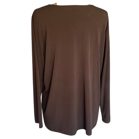 Susan Graver Chocolate Brown Liquid Knit Top Sz 1X Long Sleeve VNeck Fall Casual - Picture 3 of 6
